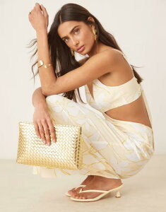�G�C�\�X ���f�B�[�X �o�b�O �N���b�`�o�b�O ASOS DESIGN weave zip top clutch bag GOLD �S�[���h