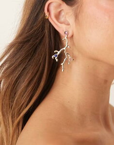 GC\X fB[X ANZT[ sAXECO ASOS DESIGN drop stud earrings with coral shape design and faux gem-stones tone GOLD S[h