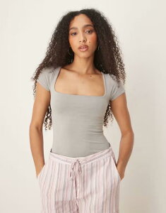 �t���[�s�[�v�� ���f�B�[�X �g�b�v�X T�V���c Free People clean lines square neck baby tshirt HEATHER GRAY �O���[