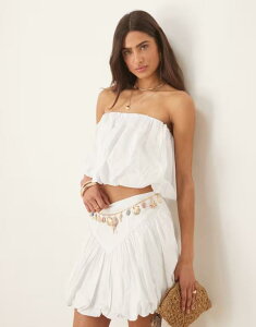 �o�[�h�b�g ���f�B�[�X �g�b�v�X �V���c Bardot poplin balloon crop top - part of a set White �z���C�g