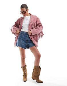 GC\X fB[X AE^[ WPbgEu] XG[h WPbg ASOS DESIGN premium suede tassel jacket in pastel Pastel Pink sN