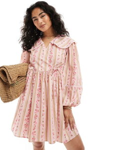 �~�X�Z���t�t���b�W ���f�B�[�X �g�b�v�X �����s�[�X Miss Selfridge wrap smock dress with collar detail Pink floral �s���N