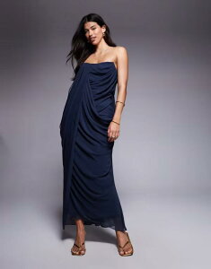 �G�C�\�X ���f�B�[�X �g�b�v�X �����s�[�X �h���[�v ASOS DESIGN bandeau draped midaxi dress in ink Ink Blue �u���[
