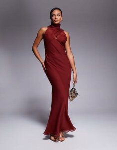 GC\X fB[X gbvX s[X nClbN }LVs[X }LV ASOS DESIGN high neck wrap over bias maxi dress in terracotta Terracotta eRb^