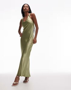 �g�b�v�V���b�v ���f�B�[�X �g�b�v�X �����s�[�X �}�L�V�����s�[�X �T�e�� �}�L�V Topshop racer neck satin bias cut maxi dress in olive OLIVE �I���[�u
