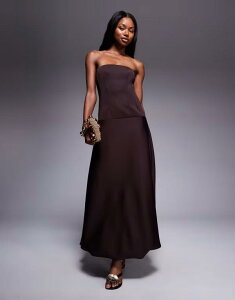 �G�C�\�X ���f�B�[�X �g�b�v�X �����s�[�X �}�L�V�����s�[�X �}�L�V ASOS DESIGN dropped waist puffball maxi dress in chocolate Chocolate �`���R���[�g