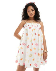 �~�X�Z���t�t���b�W ���f�B�[�X �g�b�v�X �����s�[�X �v�����g �~�j ���l�� Miss Selfridge linen smock mini in fruit print Mixed print