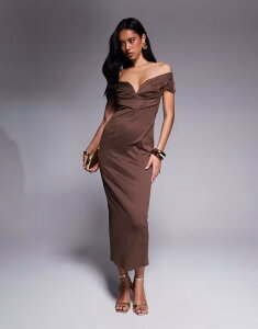 �G�C�\�X ���f�B�[�X �g�b�v�X �����s�[�X �~�f�B ASOS DESIGN sculpted bardot midi pencil dress with seam detailing in chocolate Chocolate �`���R���[�g