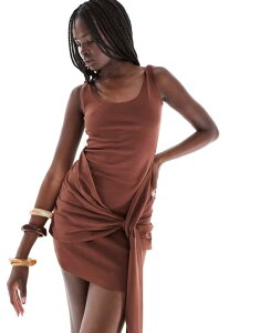 �G�C�\�X ���f�B�[�X �g�b�v�X �����s�[�X �~�j�����s�[�X �h���[�v �~�j ASOS DESIGN scoop mini dress with draped tie in chocolate Chocolate �`���R���[�g
