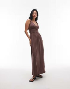�g�b�v�V���b�v ���f�B�[�X �g�b�v�X �����s�[�X �}�L�V�����s�[�X �M���U�[ �}�L�V Topshop ruched waist cami maxi dress in chocolate Chocolate �`���R���[�g