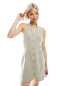 �~�X�Z���t�t���b�W ���f�B�[�X �g�b�v�X �����s�[�X �~�j�����s�[�X �~�j �z���^�[ Miss Selfridge tailored halter mini dress pinstripe Pinstripe �J�[�L