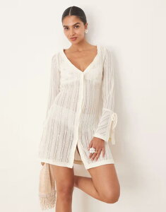 �G�C�~�[�E���[ ���f�B�[�X �g�b�v�X �����s�[�X �~�j�����s�[�X �~�j �j�b�g Amy Lynn embellished knit button through mini dress in cream CREAM �N���[��
