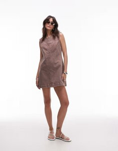 �g�b�v�V���b�v ���f�B�[�X �g�b�v�X �����s�[�X V�l�b�N �~�j�����s�[�X �~�j �f�j�� Topshop denim v neck mini dress Brown �u���E��