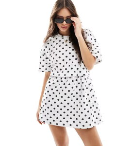 �~�X�Z���t�t���b�W ���f�B�[�X �g�b�v�X �����s�[�X �h�b�g�� �h�b�g Miss Selfridge short sleeve layered smock dress in polka dot Polka dot �h�b�g