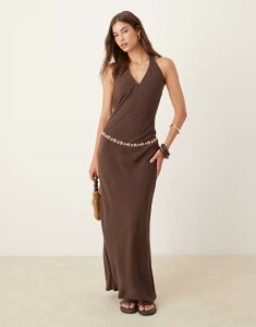 �G�C�\�X ���f�B�[�X �g�b�v�X �����s�[�X �}�L�V�����s�[�X ���l�� �}�L�V �z���^�[ ASOS DESIGN linen blend halter maxi dress in chocolate Chocolate �`���R���[�g
