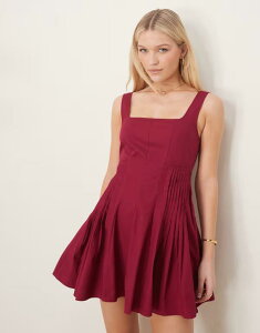 �G�C�\�X ���f�B�[�X �g�b�v�X �����s�[�X �~�j�����s�[�X �v���[�c �~�j ASOS DESIGN scoop neck pleated waist mini dress in raspberry Raspberry