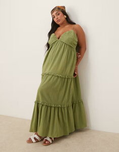 �G�C�\�X ���f�B�[�X �g�b�v�X �����s�[�X �}�L�V�����s�[�X �}�L�V ASOS Curve ASOS DESIGN Curve crinkle cami maxi dress in olive Olive �I���[�u