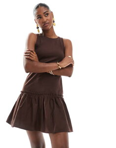 �~�X�Z���t�t���b�W ���f�B�[�X �g�b�v�X �����s�[�X �~�j�����s�[�X �~�j Miss Selfridge dropped hem mini dress in chocolate Choc �`���R���[�g