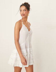 �~�X�Z���t�t���b�W ���f�B�[�X �g�b�v�X �����s�[�X �~�j�����s�[�X �~�j Miss Selfridge beach cheesecloth dropped waist mini dress in cream CREAM �N���[��