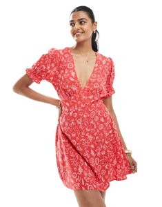 �~�X�Z���t�t���b�W ���f�B�[�X �g�b�v�X �����s�[�X �v�����g �~�j Miss Selfridge spun mini tea dress vacation print Red vacation print ���b�h