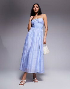 ���u�g���C�A���O�� ���f�B�[�X �g�b�v�X �����s�[�X �h�J ���[�X Love Triangle embroidered midaxi dress with shirred waist and lace up back LIGHT BLUE �u���[