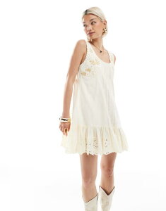 �~�X�Z���t�t���b�W ���f�B�[�X �g�b�v�X �����s�[�X �~�j�����s�[�X �~�j Miss Selfridge high low hem heritage mini dress Cream �N���[��