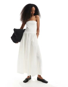 ���F�����[�_ ���f�B�[�X �g�b�v�X �����s�[�X �~�f�B�����s�[�X �~�f�B Vero Moda bandeau midi dress Cloud Dancer �z���C�g