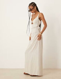 �G�C�\�X ���f�B�[�X �g�b�v�X �����s�[�X �J�b�g�A�E�g ���l�� �}�L�V ASOS DESIGN linen blend maxi sundress with bralette cut out in oat Oat