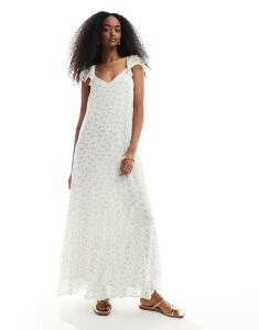 ���F�����[�_ ���f�B�[�X �g�b�v�X �����s�[�X �t�����[�� �A���N�� �t�����[ Vero Moda Smilla flutter sleeve ankle dress micro floral Bright White �z���C�g