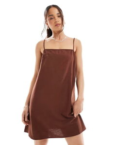 ���F�����[�_ ���f�B�[�X �g�b�v�X �����s�[�X �~�j�����s�[�X �~�j ���l�� Vero Moda linen touch throw on mini dress in chocolate Chocolate fondant �`���R���[�g