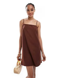 �x�����[�_ ���f�B�[�X �g�b�v�X �����s�[�X �~�j�����s�[�X �~�j ���l�� Vero Moda Tall linen touch throw on mini dress in chocolate Chocolate �`���R���[�g