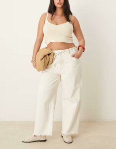 �G�C�\�X ���f�B�[�X �{�g���X �f�j���p���c ���C�h���b�O ASOS Curve ASOS DESIGN Curve crop wide leg dad jean with belt in ecru ECRU �G�N����