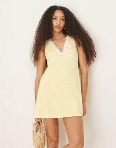 �G�C�\�X ���f�B�[�X �g�b�v�X �����s�[�X �~�j�����s�[�X �~�j ���[�X ASOS DESIGN v front lace insert mini dress in yellow�C�G���[