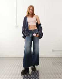 チープマンデー レディース ボトムス デニムパンツ Cheap Monday Poser mid rise wide leg skater jeans in star dark wash blue