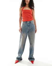 ドクターデニム レディース ボトムス デニムパンツ レギュラーフィット ストレート Dr Denim Echo regular fit straight leg in stray sky/peach distressed wash Darkwash blue ブルー