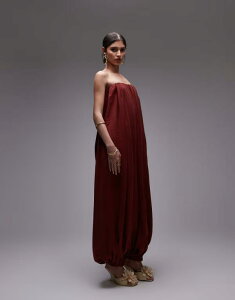 GC\X fB[X gbvX s[X WvX[c ASOS DESIGN modal bandeau bubble hem jumpsuit in brick Brick Red bh