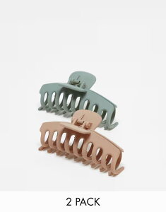yz s[V[Y fB[X wAANZT[ ANZT[ Pieces medium 2-pack tube hair claw in neutral and sage green BEIGE & SAGE