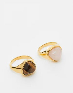 yz GC\X fB[X O ANZT[ ASOS DESIGN stainless steel 2 pack of rings with real semi precious stones in gold tone Gold