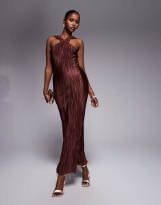 �G�C�\�X ���f�B�[�X �g�b�v�X �����s�[�X �}�L�V�����s�[�X �h���[�v �}�L�V ASOS DESIGN plisse cross front maxi dress with draped back in chocolate chocolate �`���R���[�g