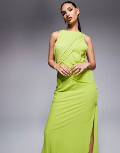 GC\X fB[X gbvX s[X VtH }LVs[X h[v }LV ASOS DESIGN textured chiffon draped bias maxi dress GREEN O[