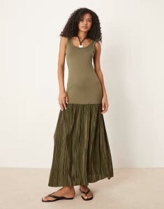 �G�C�\�X ���f�B�[�X �g�b�v�X �����s�[�X �}�L�V�����s�[�X �}�L�V ASOS DESIGN racer scoop hybrid plisse maxi dress GREEN �O���[��
