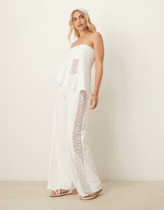 GC\X fB[X {gX JWApc ChbO pc ASOS DESIGN wide leg pants with crochet insert in cream - part of a set CREAM N[