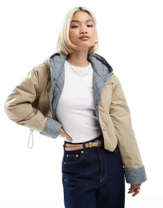 GC\X fB[X AE^[ WPbgEu] MK`FbN Nbvh MK WPbg ASOS DESIGN hooded cropped jacket with gingham lining in oatmeal Oat meal I[g~[