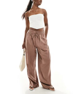 �G�C�\�X ���f�B�[�X �{�g���X �J�W���A���p���c �p���c ASOS DESIGN oversized pull on pants with panel and pleat details in mocha Mocha ���J
