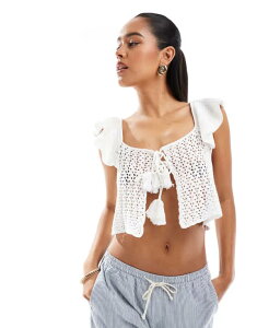 �~�X�Z���t�t���b�W ���f�B�[�X �g�b�v�X �V���c �^�C�f�B�e�[�� Miss Selfridge festival crochet tie detail top in cream CREAM �N���[��
