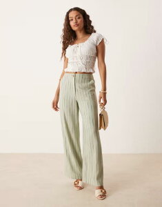 �G�C�\�X ���f�B�[�X �{�g���X �J�W���A���p���c �X�g���[�g �v�` �p���c ���l�� ASOS DESIGN Petite relaxed straight leg linen blend pants in sage squiggle stripes Sage squiggle �Z�[�W