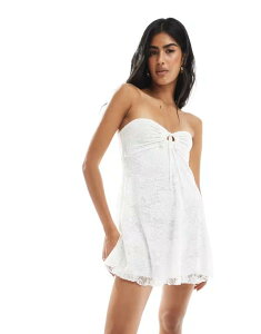 �~�X�Z���t�t���b�W ���f�B�[�X �g�b�v�X �����s�[�X ���[�X Miss Selfridge lace baby doll bandeau dress WHITE �z���C�g