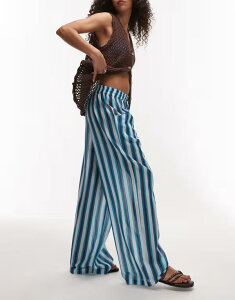 gbvVbv fB[X {gX JWApc XC/T[t Topshop beach stripe tie waist voile pull on pants in turquoise