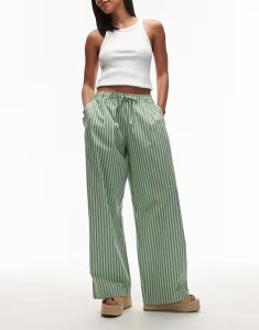 �g�b�v�V���b�v ���f�B�[�X �{�g���X �J�W���A���p���c ���C�h���b�O �p���c Topshop poplin pull on wide leg pants stripe GREEN �O���[��
