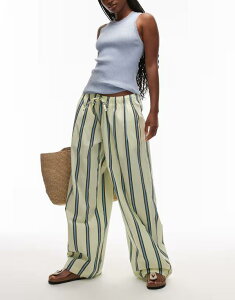 �g�b�v�V���b�v ���f�B�[�X �{�g���X �J�W���A���p���c ���C�h���b�O �p���c Topshop poplin pull on wide leg pants in stripes Multi �}���`�J���[